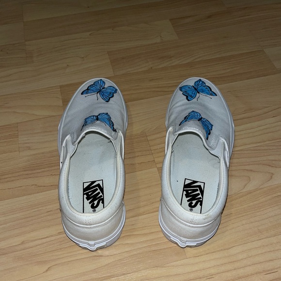 White slip on vans with painted on blue butterflies - Picture 4 of 4